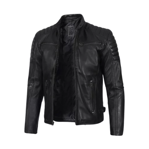 Men's Black Cafe Racer Leather Jacket'