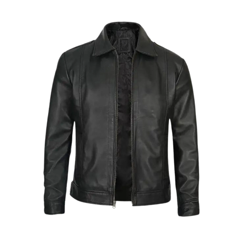 Leather jacket high collar shop