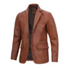 Mens Cognac Brown Leather Blazer'