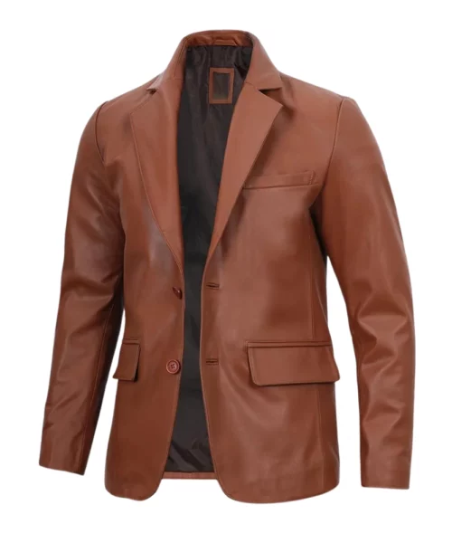 Mens Cognac Brown Leather Blazer'
