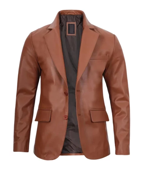 Men's Cognac Brown Leather Blazer