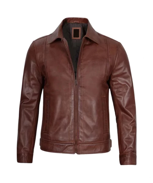 Mens Harrington Brown Real Leather Jacket