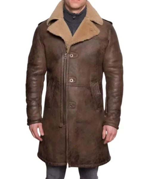 B3 aviator Sheepskin Shearling Leather Trench Brown Coat