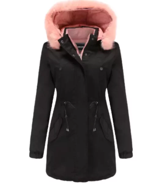 Women Winter Zipper Fur Leather Coat With Pockets