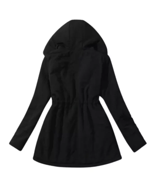 Winter Drawstring Waist Fur Coat With Zip Up Hoodie