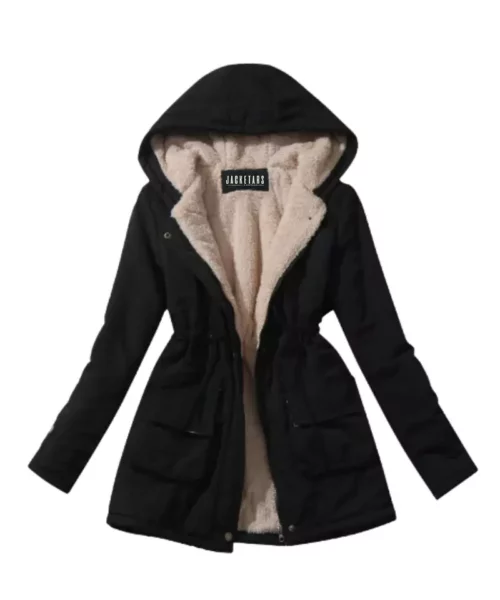 Winter Drawstring Waist Fur Coat With Zip Up Hoodie
