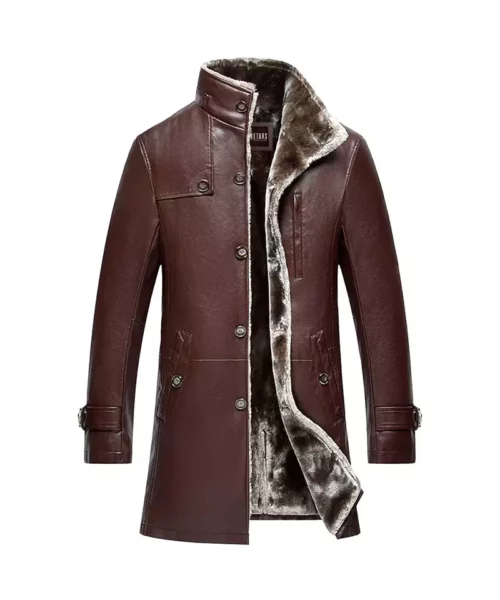Long Shearling Leather Fur Trench Coat For Men