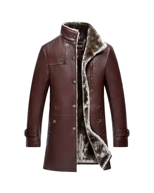 Long Shearling Leather Fur Trench Coat For Men