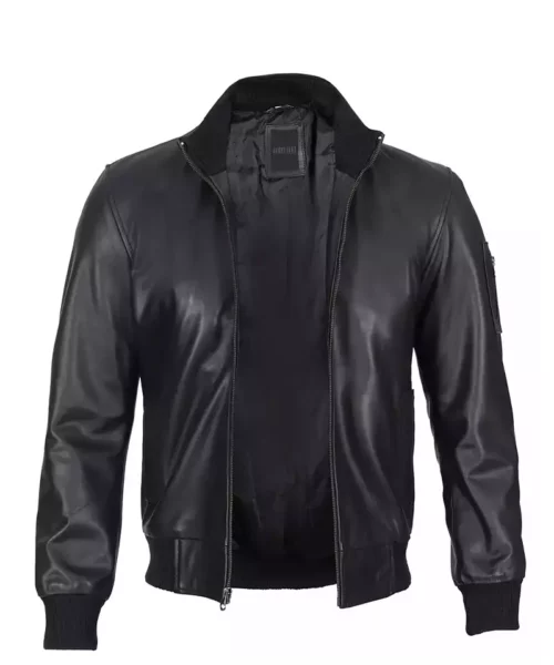 Men's Black Cowhide Leather Bomber Jacket