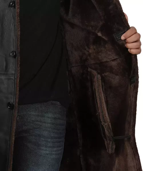 Men's Black Shearling Leather Long Coat