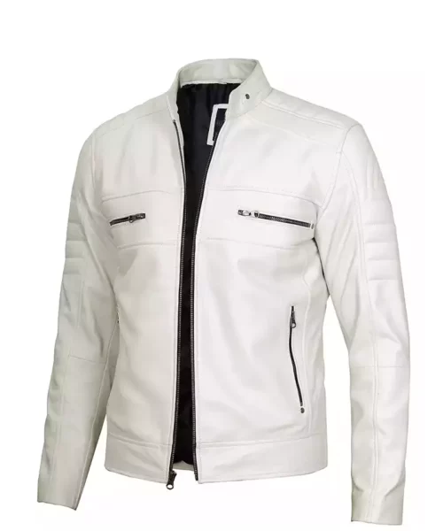 Men's Off White Café Racer Leather Jacket