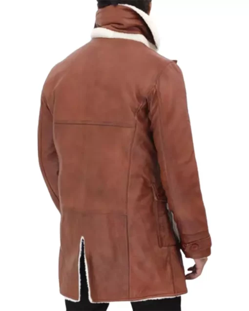 Men's Tan Bane Shearling Leather Trench Coat