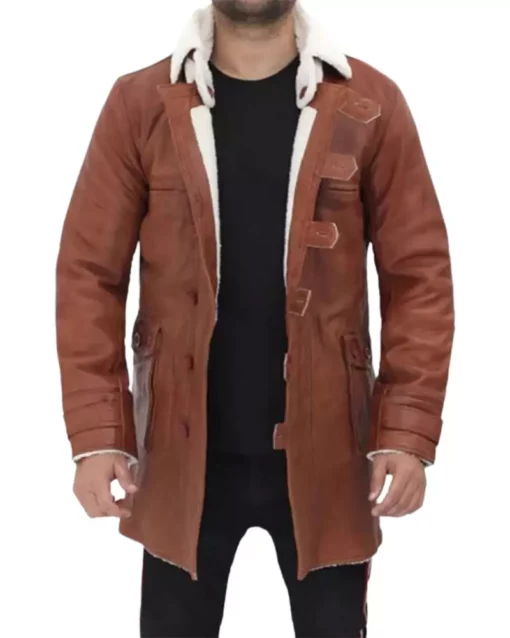 Men’s Tan Bane Fur Leather Trench Coat