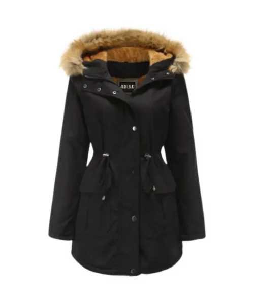 Fur Trim Coat With Drawstring Waist