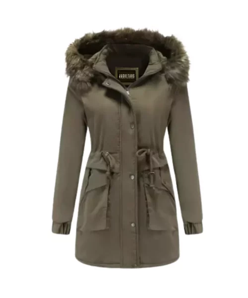 Fleece Lined Women′s Suede Leather Coat With Fur Hoody