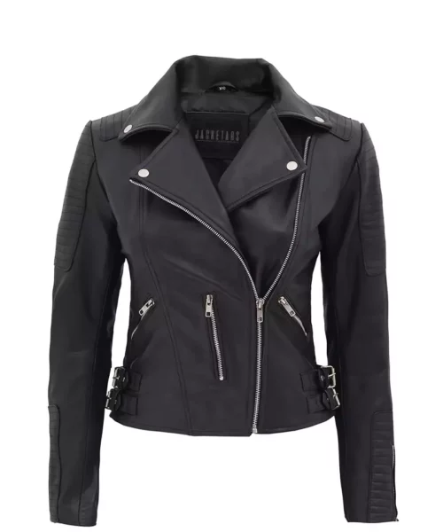 Women Asymmetrical Black Moto Leather Jacket