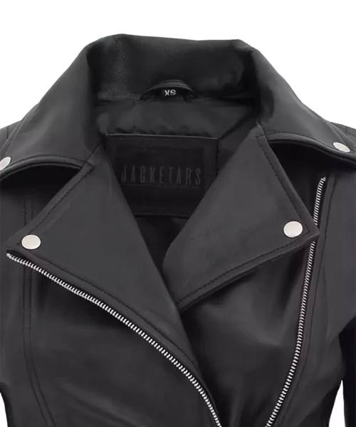 Women Asymmetrical Black Moto Leather Jacket