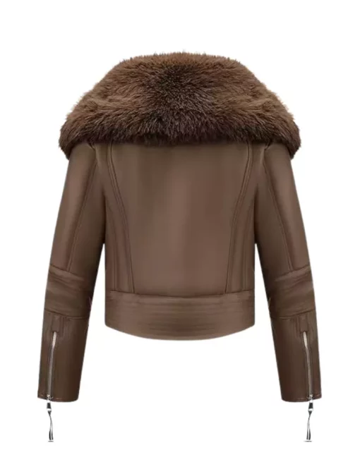 Women's Fur Collar Sherpa Lined Brown Winter Jacket