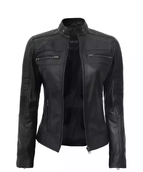 Women's Black Cafe Racer Leather Jacket
