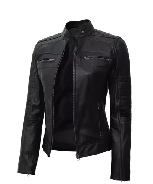 Women's Black Cafe Racer Leather Jacket