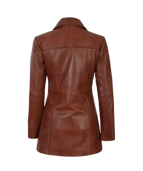 Women’s 3/4 Length Cognac Leather Coat