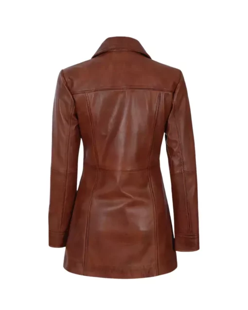 Women’s 3/4 Length Cognac Leather Coat