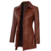 Women’s 3/4 Length Cognac Leather Coat