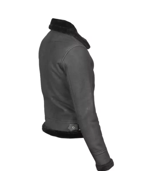 Black Shearling B-3 Leather Bomber Grey Jacket
