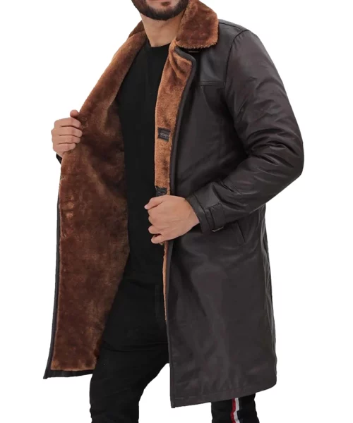 Dark Brown Genuine Leather Three Quarter Winter Coat