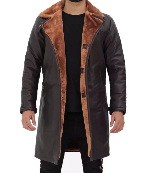 Dark Brown Genuine Leather Three Quarter Winter Coat