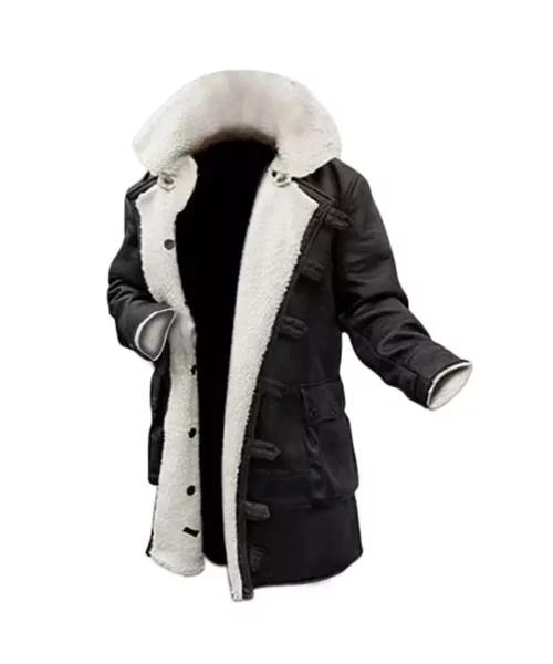Men's Black Real Leather Sherpa Coat
