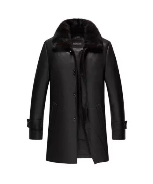 Men's Black Shearling Leather Premium Coat
