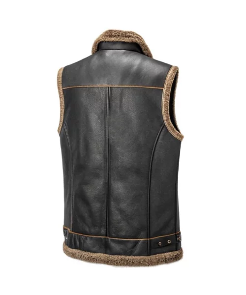 Men’s Black Vest With Brown Shearling Lining - Black & Brown Gilet with Zipper Pockets
