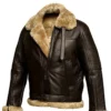 Men's Brown Shearling Lined Aviator Bomber Jacket - Premium Shearling Lining