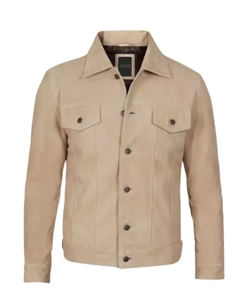 Men’s Camel Color Suede Leather Trucker Jacket