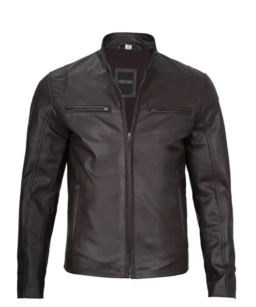 Men’s Dark Brown Cafe Racer Leather Jacket | Slim Fit