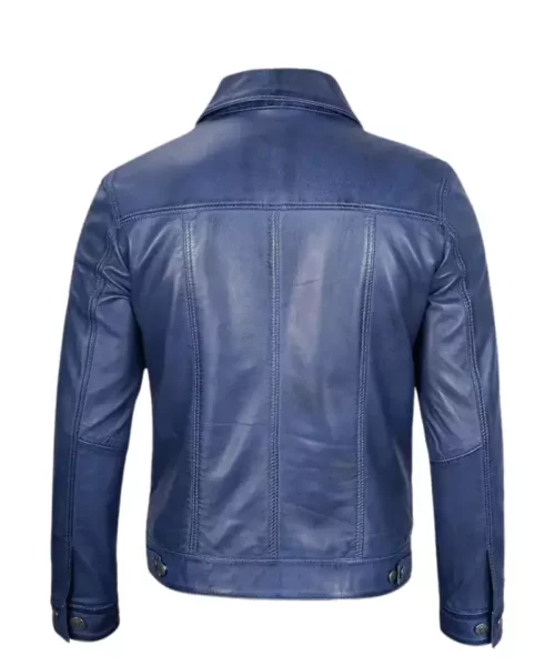 Men's Real Leather Blue Trucker Jacket