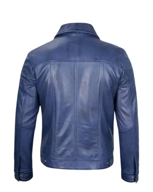 Men's Real Leather Blue Trucker Jacket