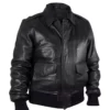 Men's Black Real Sheepskin Leather Bomber Jacket