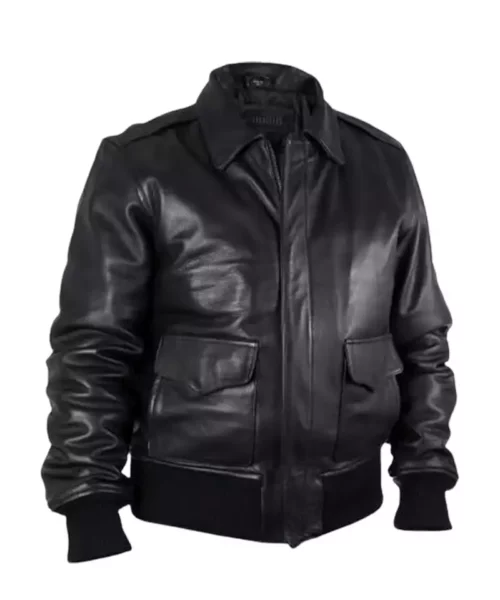 Men's Black Real Sheepskin Leather Bomber Jacket