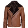 Men's Shearling Leather Cognac Brown Moto Jacket
