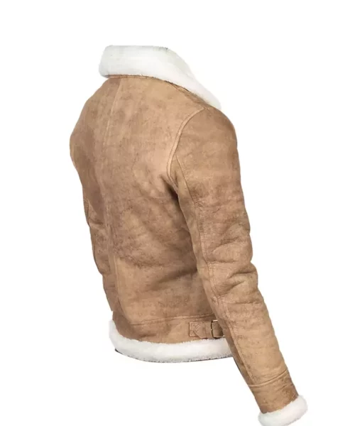 White Shearling B-3 Leather Bomber Distressed Beige Jacket