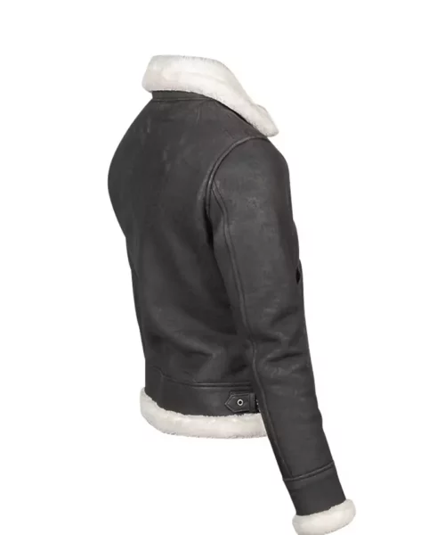 White Shearling B-3 Leather Bomber Grey Jacket