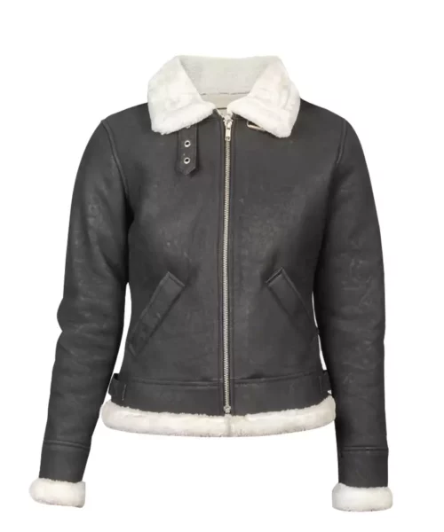 White Shearling B-3 Leather Bomber Grey Jacket
