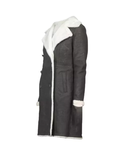 White Shearling Double Breasted Grey Leather Coat