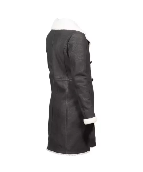 White Shearling Double Breasted Grey Leather Coat