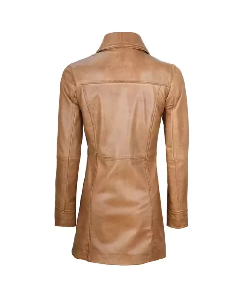Women’s 3-4 Length Camel Brown Real Leather Coat