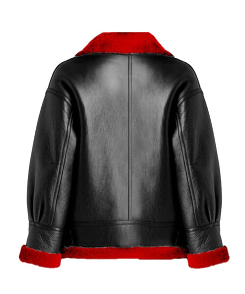 Women's Aviator Leather Jacket with Red Shearling