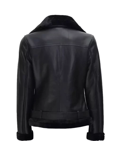 Women's Black Asymmetrical Shearling Leather Jacket