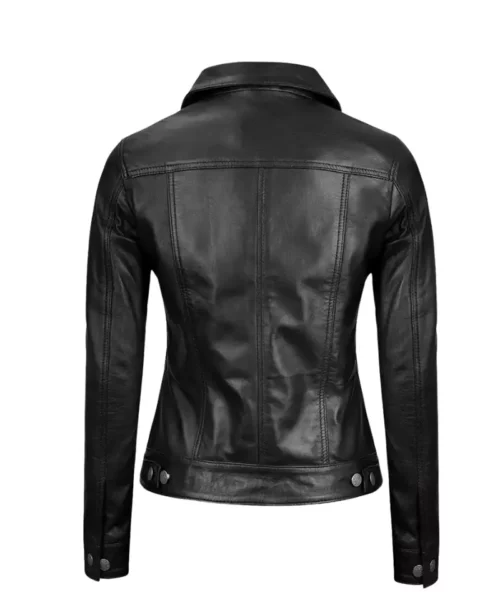 Women’s Black Leather Trucker Jacket